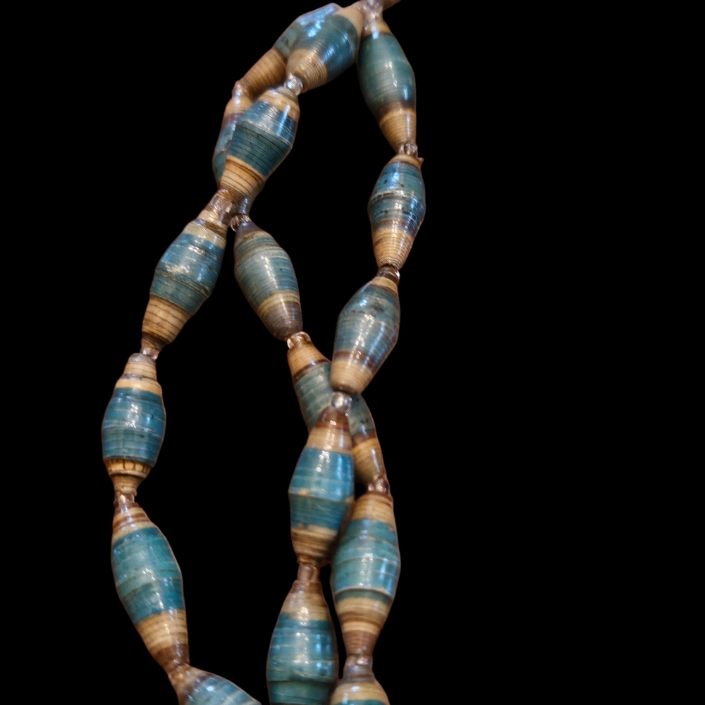 Boho Blue Paper Beaded Necklace - Picture 2 of 3